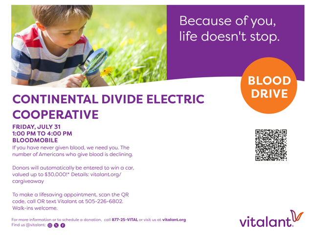 Continental Divide Blood Drive partnered with Vitalant on July 31 2026